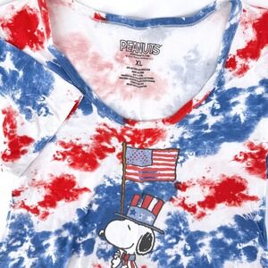 Peanuts Snoopy Patriotic Tie Dye Crop Top XL Red White Blue Uncle Sam T-Shirt